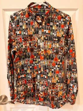 Paisley & Gray Men's Gray Button-Up Shirt with  Bottle Print